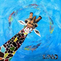 coucou d'en haut (2022, 80x80cm) girafe-toile-ilmao