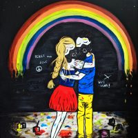 60x80cm, acrylique, posca paix-guerre-peinture-arc-en-ciel-ilmao-toile